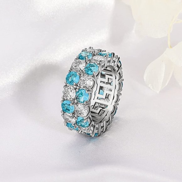 14K Silver / Gold Plated Iced Out Lab Diamond 9mm 2Rows Round Cut  Band … - Picture 10 of 14